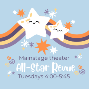 Smiling stars beside the words all star revue